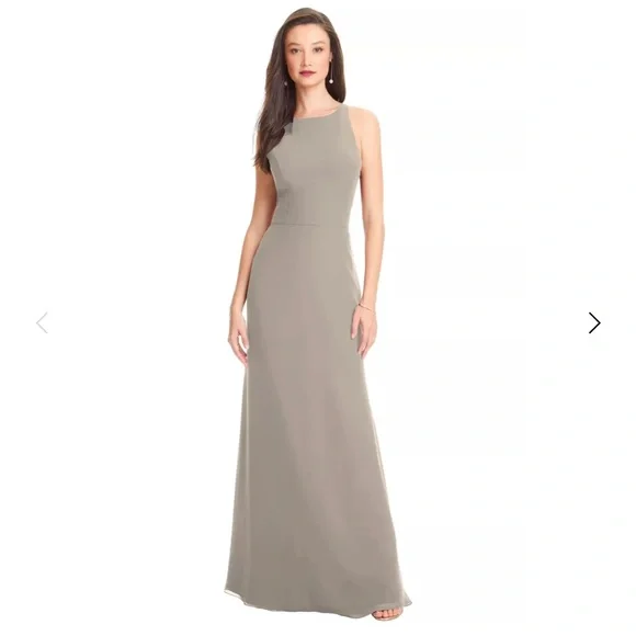 Bill Levkoff Champagne Chiffon Sleeveless A-line Dress, Style 1563